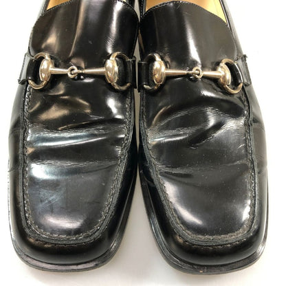 グッチ ビットローファー 0429 ガラスレザー スクエアトゥ ブラック レディース サイズ37C GUCCI 約24.0cm【AFC40】