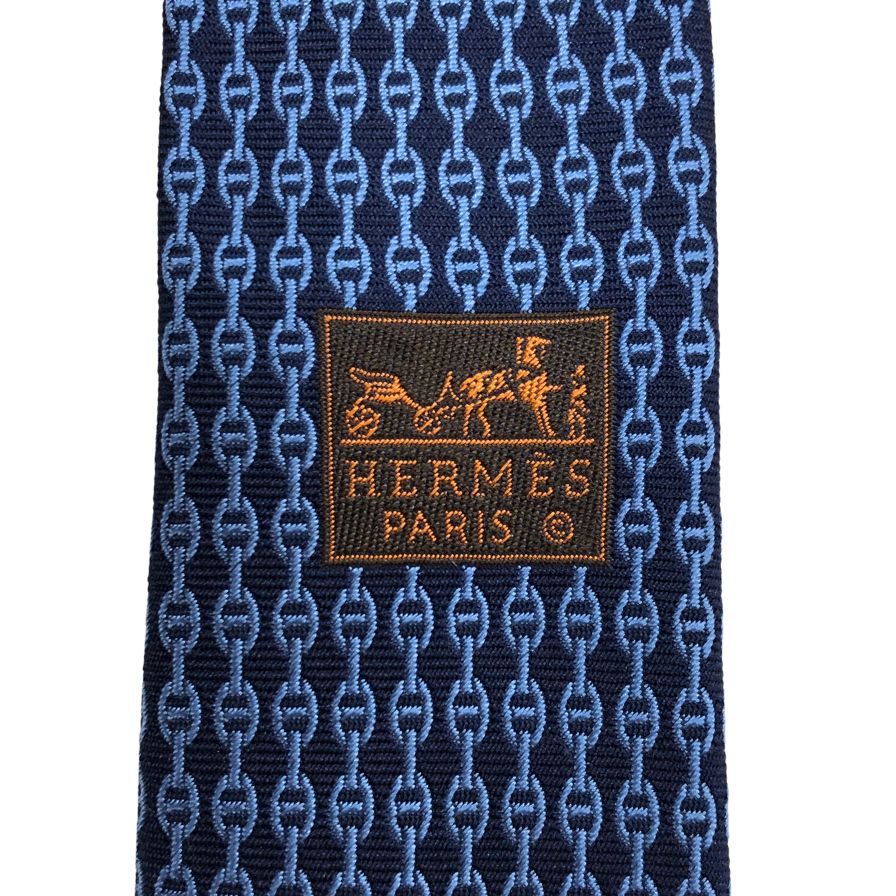 エルメス ネクタイ シェーヌダンクル 総柄 デザイン シルク ダービータイ HERMES【AFI22】