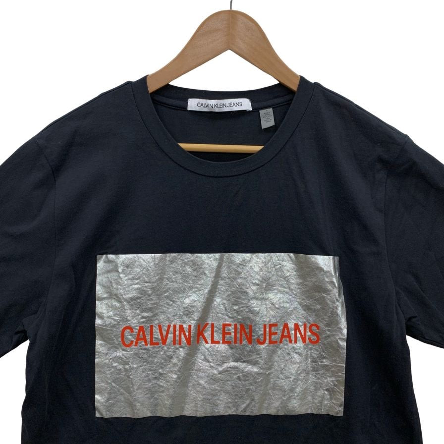 美品◆カルバンクラインジーンズ Tシャツ ボックスロゴ コットン サイズM メンズ ブラック シルバー Calvin Klein Jeans 【AFB51】