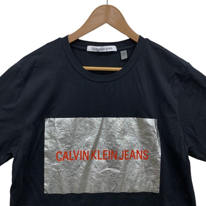 美品◆カルバンクラインジーンズ Tシャツ ボックスロゴ コットン サイズM メンズ ブラック シルバー Calvin Klein Jeans 【AFB51】