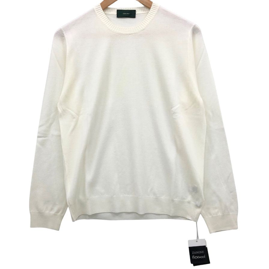 美品◆ザノーネ  クルーネック ニット ウール アイボリー サイズ46 メンズ ZANONE 【AFB7】