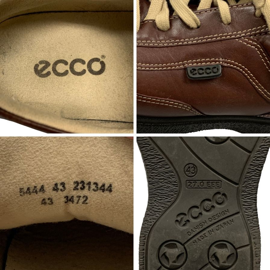 エコー レザースニーカー 5444 ブラウン サイズ27EEE ecco 約27.0cm【AFC43】