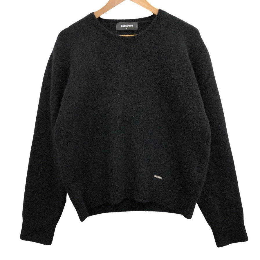 極美品◆ディースクエアード ニット トップス ロゴプレート レディース サイズL ブラック DSQUARED2 【AFB19】