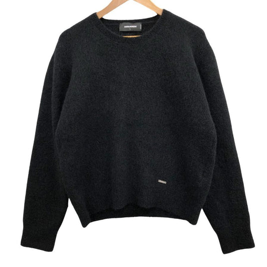 極美品◆ディースクエアード ニット トップス ロゴプレート レディース サイズL ブラック DSQUARED2 【AFB19】