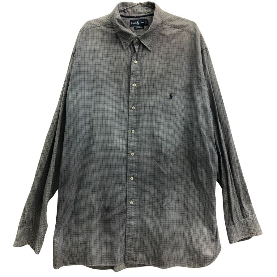中古◆ラルフローレン ボタンダウンシャツ 90S ブルー系 チェック メンズ サイズ3XL Ralph Lauren 【AFB38】