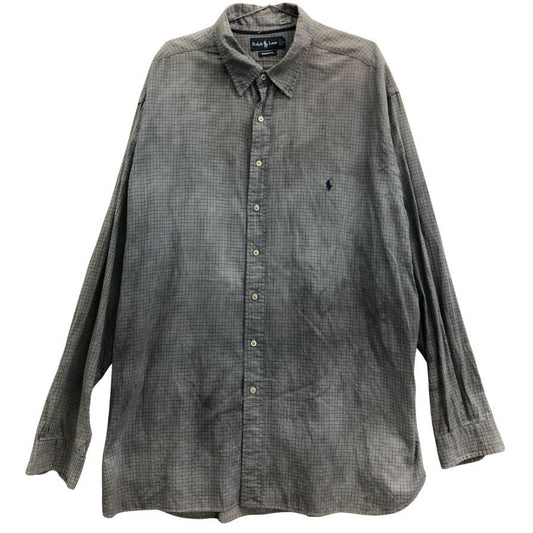 中古◆ラルフローレン ボタンダウンシャツ 90S ブルー系 チェック メンズ サイズ3XL Ralph Lauren 【AFB38】