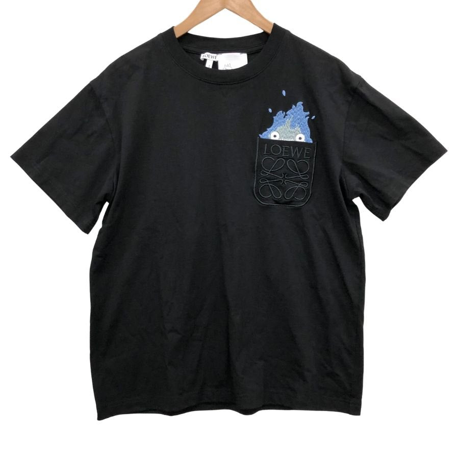 美品◆ロエベ スタジオジブリ Tシャツ ハウルの動く城 カルシファー アナグラム ロゴ 刺繍ポケット HB44Y22X07レディース サイズXS ブラック  LOEWE 【AFB21】
