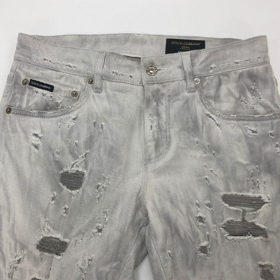ドルチェ&ガッバーナ スキニーデニム ダメージ加工 グレー メンズ サイズ44 GY07LD DOLCE&GABBANA 【AFB41】