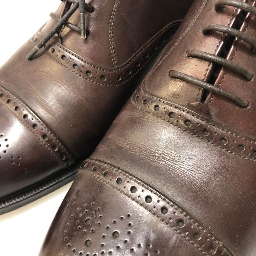 グレンソン レザーシューズ セミブローグ アニバーサリー エディション カーフ バーガンディ 7.5E メンズ GRENSON 約26.5cm【AFC1】