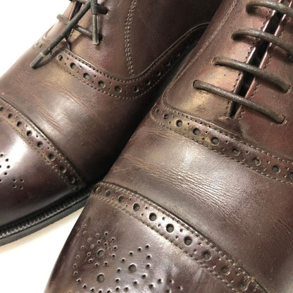 グレンソン レザーシューズ セミブローグ アニバーサリー エディション カーフ バーガンディ 7.5E メンズ GRENSON 約26.5cm【AFC1】