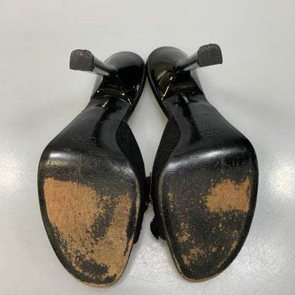 プラダ ミュール サンダル ビーズあしらい クリアヒール レディース サイズ37.5 ブラック PRADA 約24.5cm【AFC41】