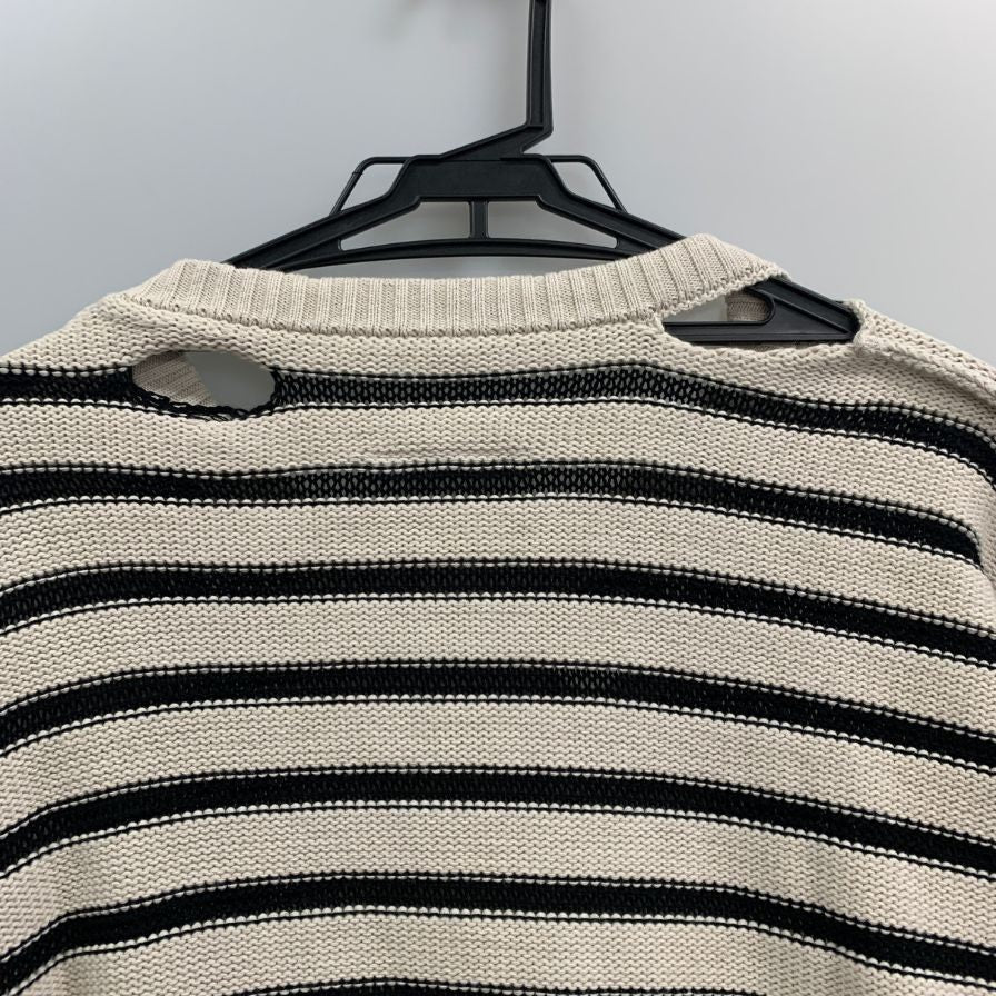 極美品◆エムエムシックス メゾン マルジェラ 23SS クルーネックニット ダメージ加工 ボーダー ホワイト レディース サイズXL S52GP0141 MM6 Maison Margiela 【AFA6】