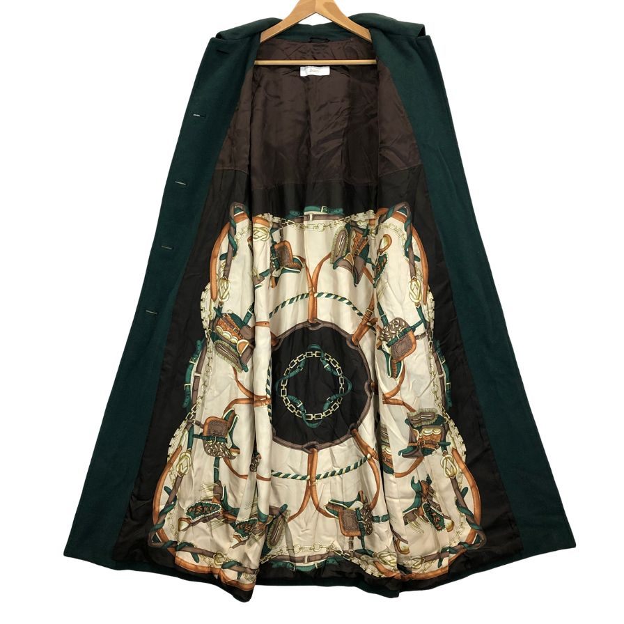 中古◆ヘルノ フード付き ウールロングコート グリーン サイズ44 レディース 裏地スカーフ柄 イタリア製 HERNO 【AFA9】