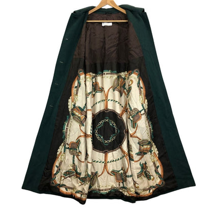 中古◆ヘルノ フード付き ウールロングコート グリーン サイズ44 レディース 裏地スカーフ柄 イタリア製 HERNO 【AFA9】