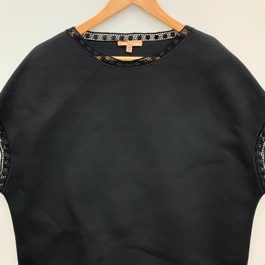 極美品◆エルマノ シェルビーノ 半袖レースしらいトップス イタリア製 レディース サイズ44 ブラック ERMANNO SCERVINO 【AFB12】