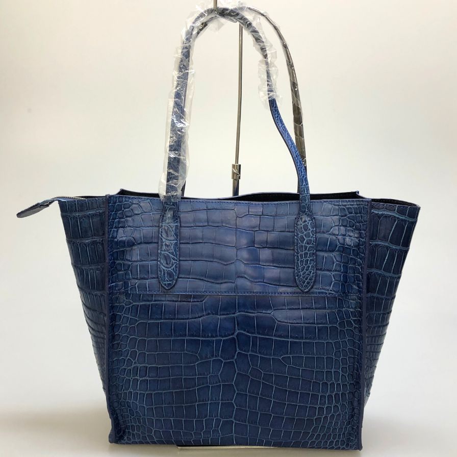 ペレリールッソ クロコ ハンドバック ブルー系 PELLEY LUSSO【AFE8】