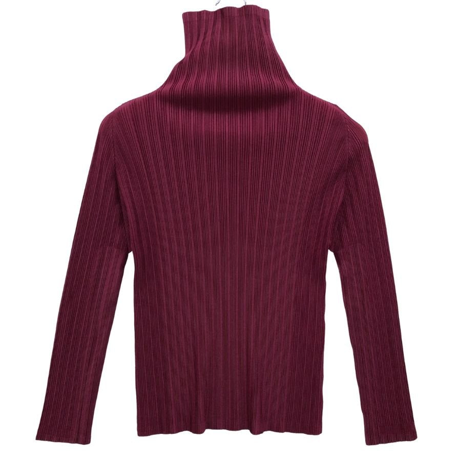 極美品◆イッセイミヤケ プリーツプリーズ ハイネック トップス レディース PP73-FK353 ボルドー サイズ03 ISSEY MIYAKE PLEATS PLEASE 【AFB37】