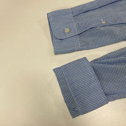 中古◆ラルフローレン ボタンダウンシャツ 90S チェック ブルー メンズ サイズM Ralph Lauren 【AFB27】