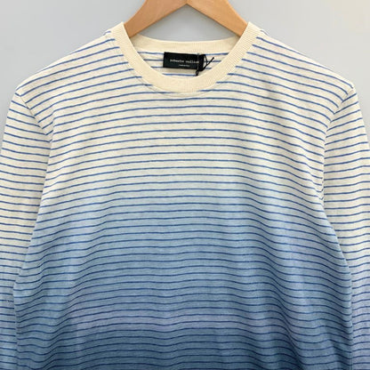 美品◆ロベルトコリーナ 長袖Tシャツ ボーダー グラデーション コットン 丸首 ブルー メンズ サイズ48 roberto collina 【AFB5】