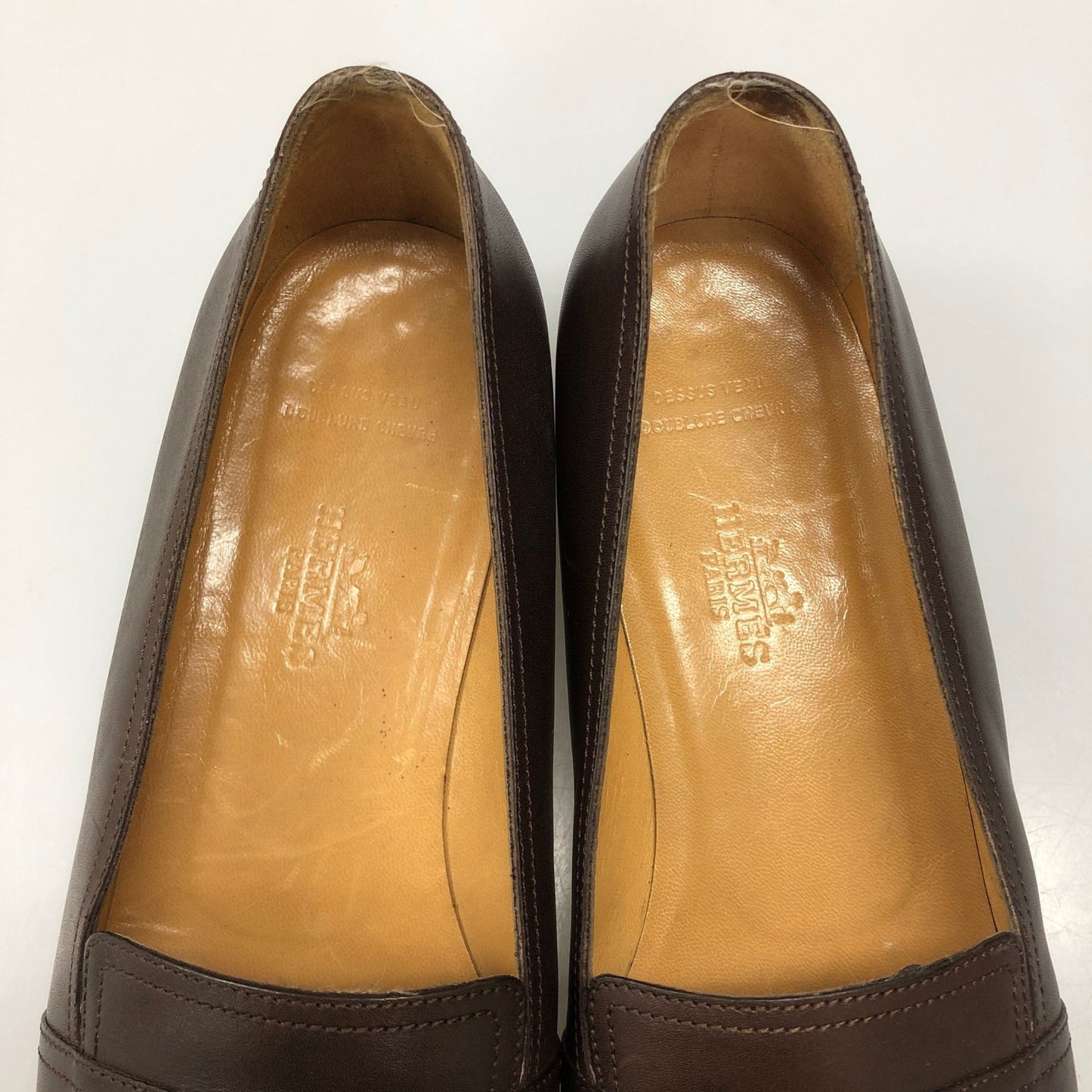 エルメス ローファー Ｈ刺繍 レディース サイズ38 ブラウン HERMES 約24.5cm【AFC41】