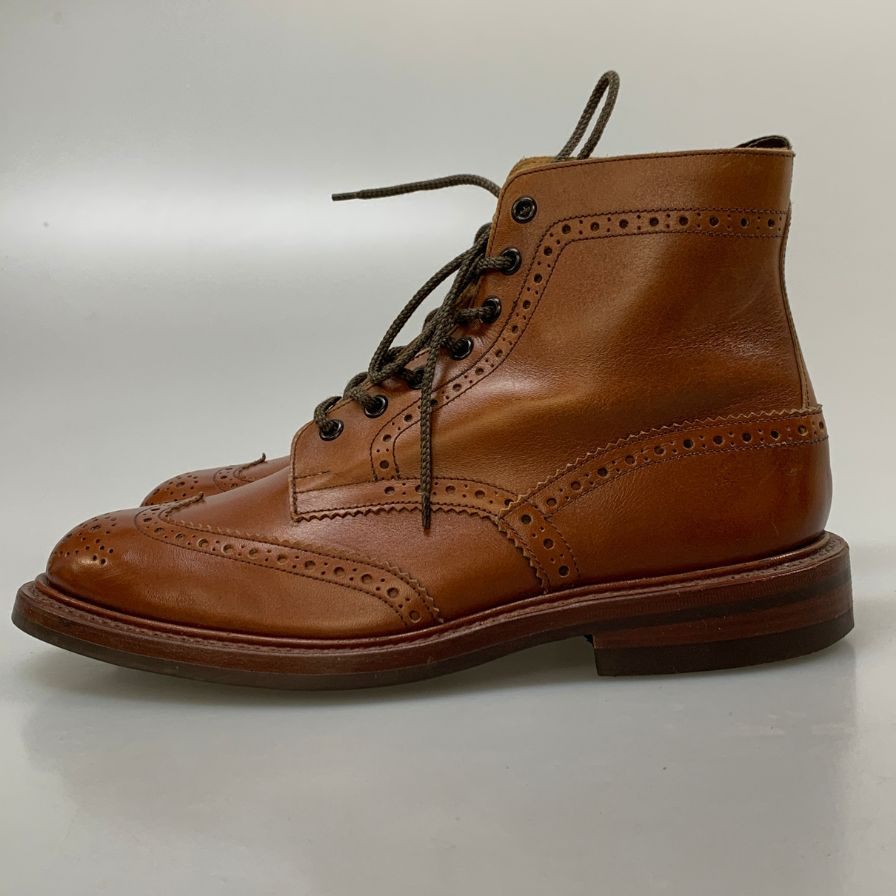 トリッカーズ カントリーブーツ M2508 ウィングチップ カーフ レザー メンズ サイズ UK8 アンティークブラウン Tricker’ｓ 約26.5cm【AFD9】
