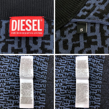美品◆ディーゼル ニットセーター K-OBE-ZIP ジャガード 総柄 ジップ カーディガン ジャケット ネイビー メンズ サイズS DIESEL 【AFB19】