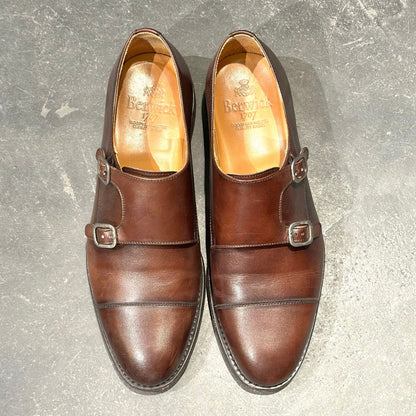 バーウィック レザーシューズ 5425 ダブルモンク ダークブラウン サイズUK7.5 Berwick ビジネスシューズ 約26.0cm【LA】【中古】