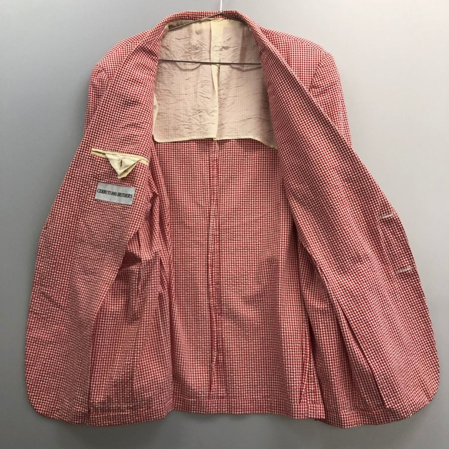 美品◆チェルッティ1881 2つボタン ジャケット チェック柄 コットン メンズ サイズ50 レッド CERRUTI1881 【AFA15】