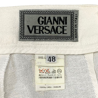 ジャンニ ヴェルサーチ スラックス タック入 リネン ワイドトラウザー パンツ 古着 ホワイト メンズ サイズ48 GIANNI VERSACE 【AFB1】