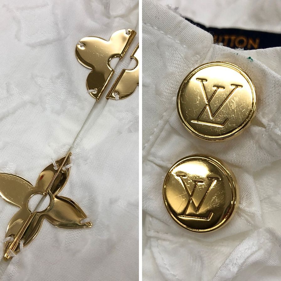 極美品◆ルイヴィトン 19AW モノグラムフリル ノースリーブシャツ ホワイト サイズ34 RW192W LOUIS VUITTON 【AFB36】