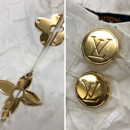 極美品◆ルイヴィトン 19AW モノグラムフリル ノースリーブシャツ ホワイト サイズ34 RW192W LOUIS VUITTON 【AFB36】