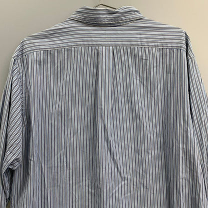 美品◆ラルフローレン ボタンダウンシャツ 90S オールド ストライプ ブルー系 メンズ サイズ4L Ralph Lauren 【AFB13】