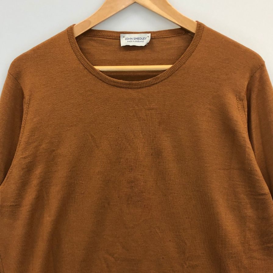 中古■ジョンスメドレー ニットセーター ウール クルーネック オレンジ メンズ サイズL JOHNSMEDLEY 【AFB2】