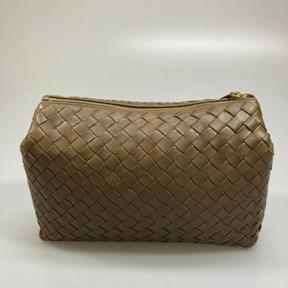 ボッテガヴェネタ ポーチ イントレチャート 化粧ケース レザー ダークブラウン BOTTEGA VENETA【AFE10】【中古】