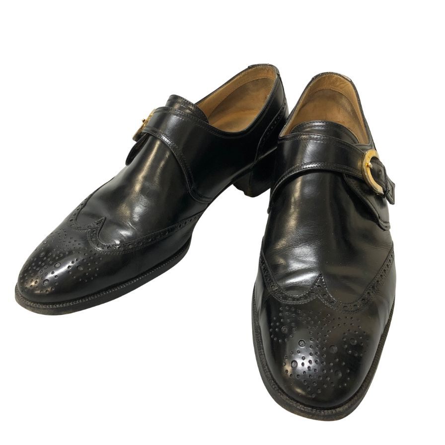 タニノクリスチー ウィングチップ メダリオン シングルモンクストラップ ブラック サイズ6 メンズ TANINO CRISCI 約24.5cm【AFC36】