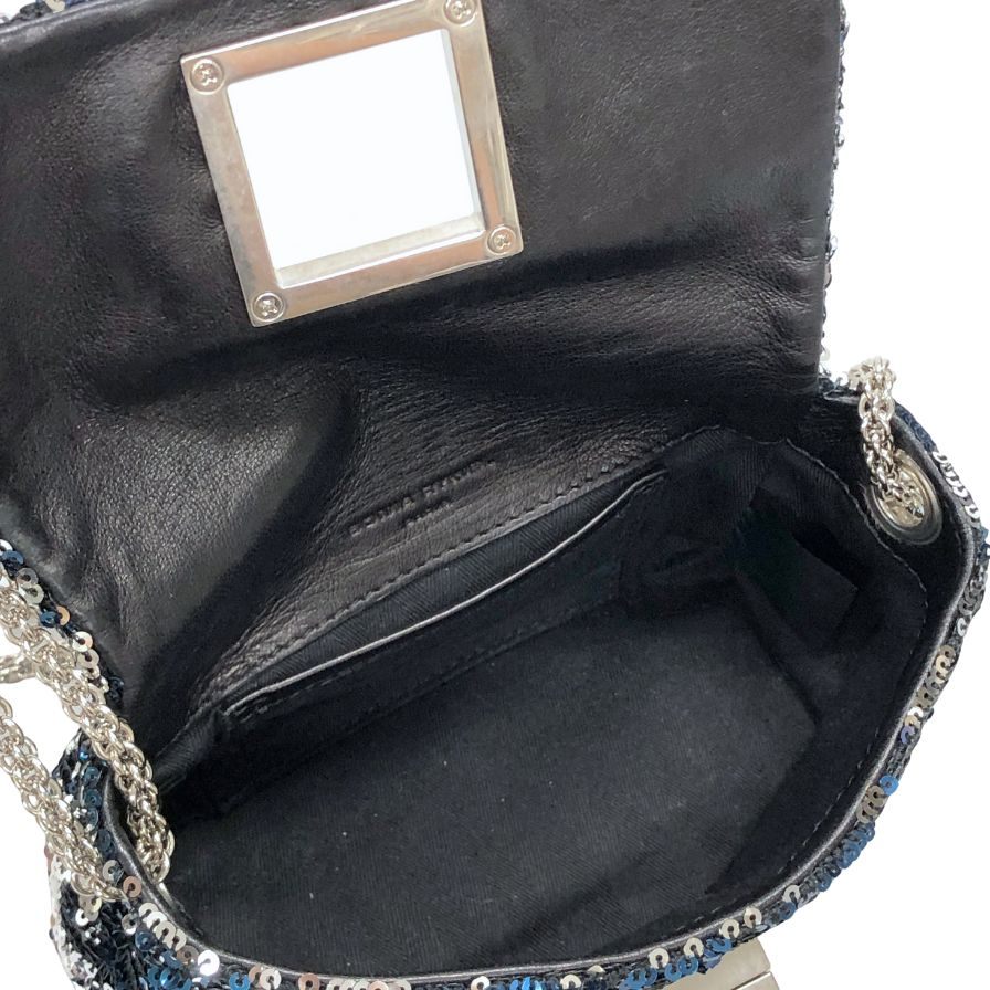 ソニアリキエル チェーンショルダーバッグ スパンコール シルバー金具 ネイビー×シルバー レディース SONIA RYKIEL【AFE4】