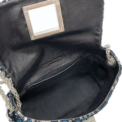 ソニアリキエル チェーンショルダーバッグ スパンコール シルバー金具 ネイビー×シルバー レディース SONIA RYKIEL【AFE4】