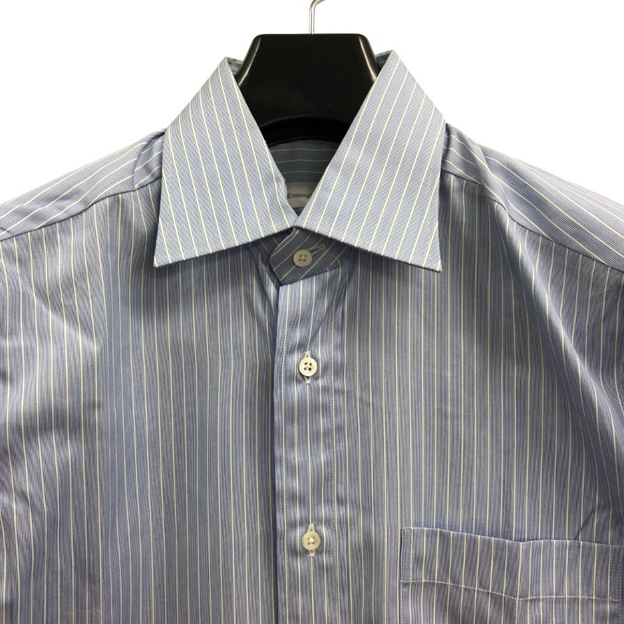 新品同様◆エルメネジルドゼニア 長袖ドレスシャツ ストライプ ブルー サイズ39/15.5 メンズ Ermenegildo Zegna 【AFB9】