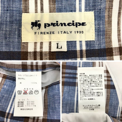極美品◆プリンチペ テーラードジャケット リネン チェック柄 ブルー サイズL メンズ PRINCIPE 【AFB7】
