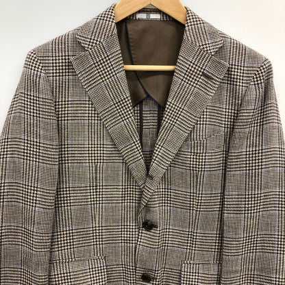 中古◆スーツセレクト リネンウール テーラードジャケット ドラゴ JSJ2052 ブラウン 千鳥格子 サイズA5 メンズ SUIT SELECT DORAGO 【AFB33】