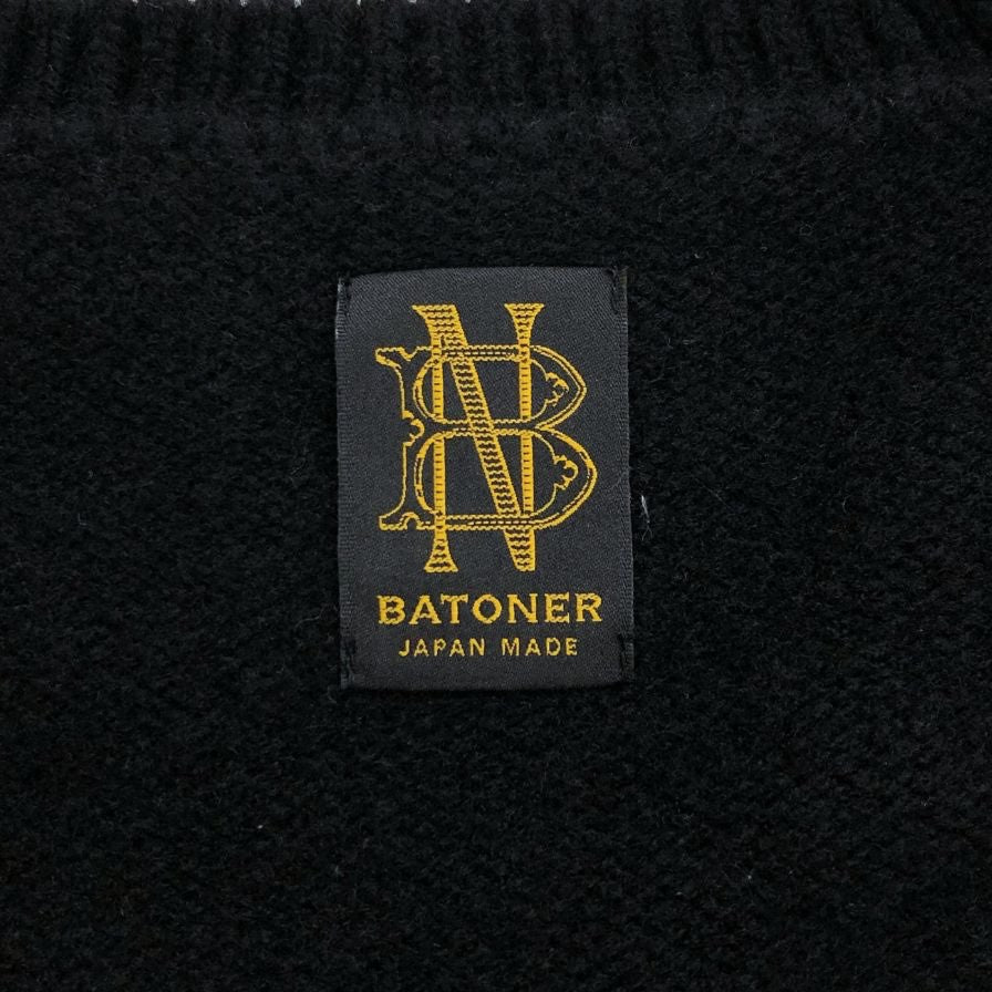 美品◆バトナー ウール Vネック ニット セーター メンズ ブラック サイズL BATONER 【AFB47】