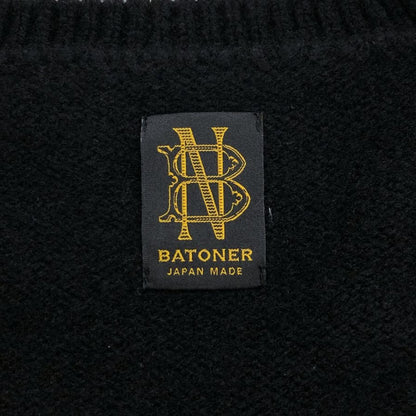 美品◆バトナー ウール Vネック ニット セーター メンズ ブラック サイズL BATONER 【AFB47】