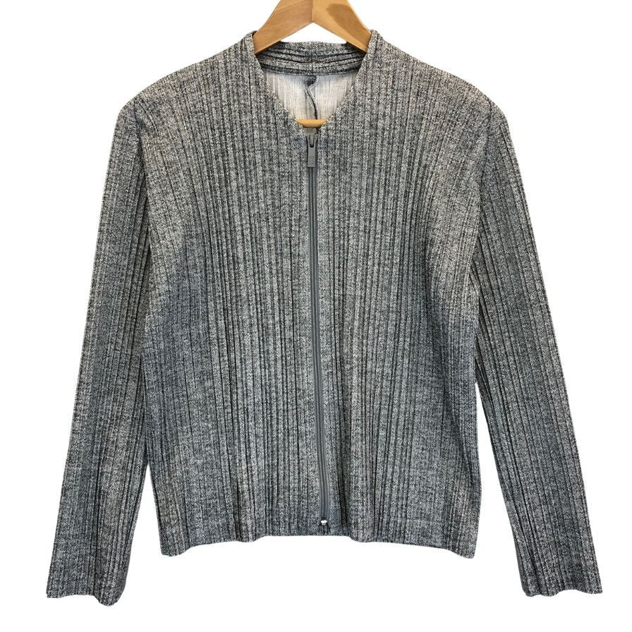 美品◆プリーツプリーズ ブルゾンジャケット PP73-JC603 ポリエステル レディース グレー サイズ3 PLEATS PLEASE 【AFB29】