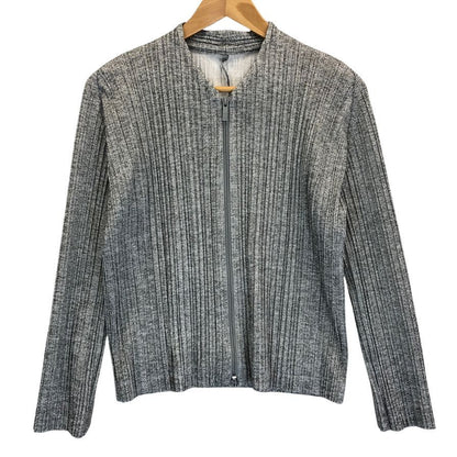 美品◆プリーツプリーズ ブルゾンジャケット PP73-JC603 ポリエステル レディース グレー サイズ3 PLEATS PLEASE 【AFB29】