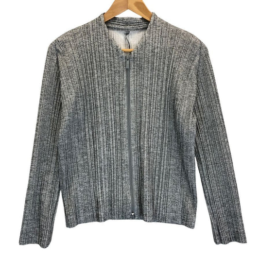 美品◆プリーツプリーズ ブルゾンジャケット PP73-JC603 ポリエステル レディース グレー サイズ3 PLEATS PLEASE 【AFB29】