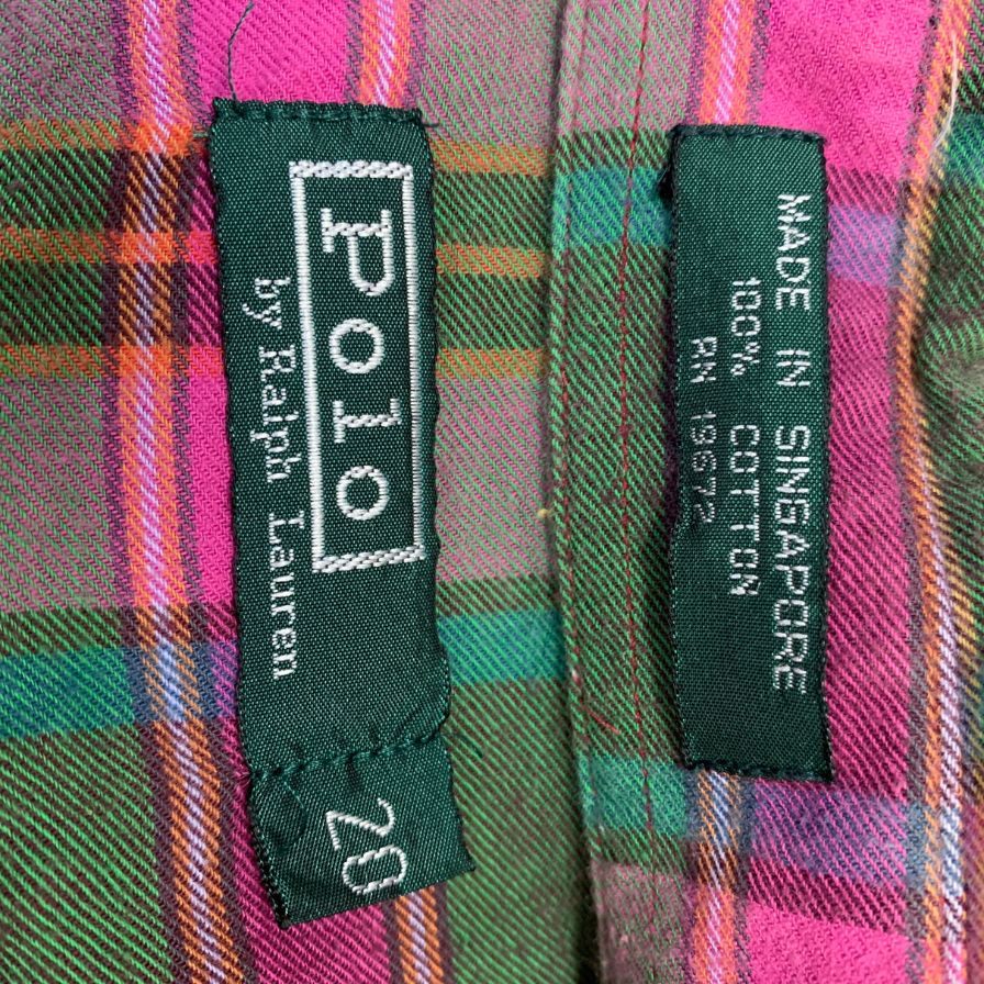 美品◆ポロ ラルフローレン ボタンダウンシャツ 80s チェック柄 グリーンタグ ボーイズ サイズ20 Polo Ralph Lauren 【AFB10】
