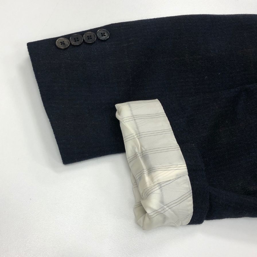 美品◆アクアスキュータム テーラードジャケット カシミア 100% チェック ネイビー メンズ サイズ96 AB5 Aquascutum 【AFB2】