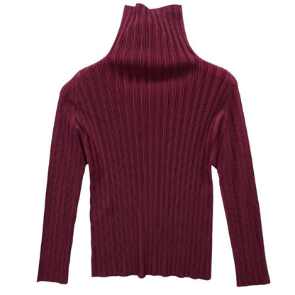 極美品◆イッセイミヤケ プリーツプリーズ ハイネック トップス レディース PP73-FK353 ボルドー サイズ03 ISSEY MIYAKE PLEATS PLEASE 【AFB37】