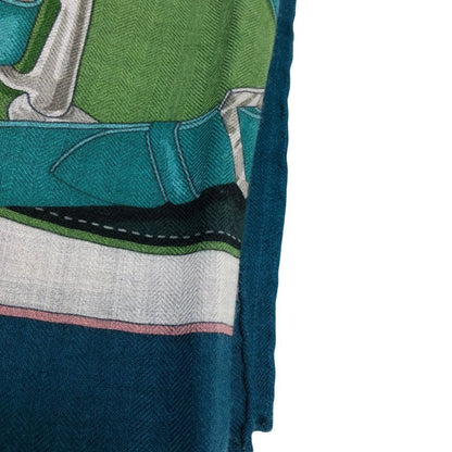 エルメス ストール カレジェアン 140 LA PROMENADE DU MATIN 朝の散歩 カシミヤ×シルク ブルーグリーン レディース HERMES【AFI29】