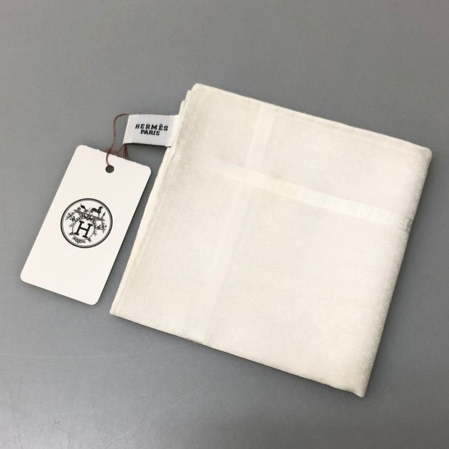 エルメス ハンカチ コットン100% ホワイト レディース HERMES【AFB53】【中古】